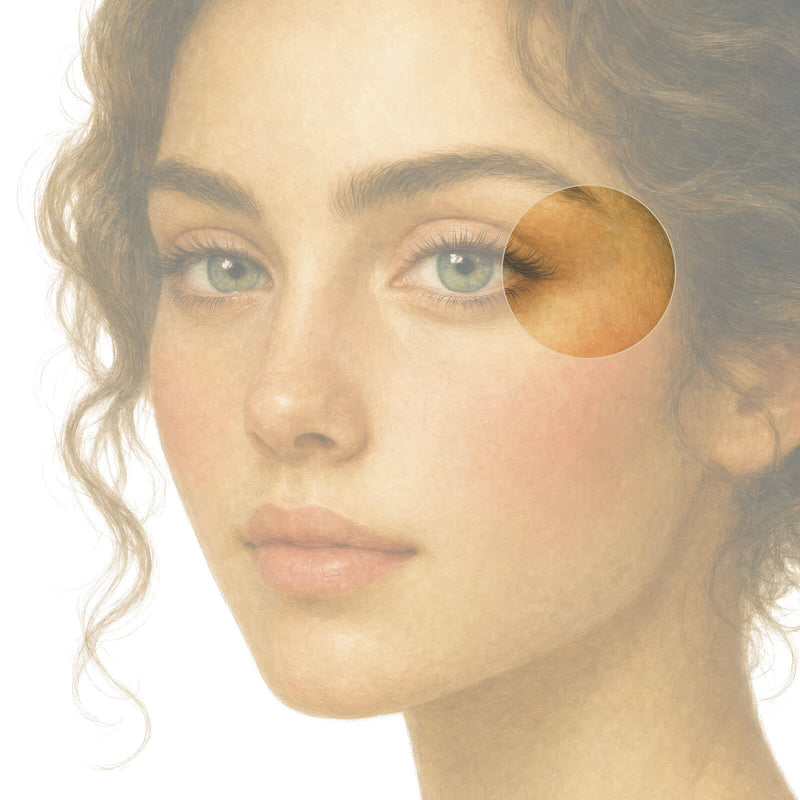 Illustrated portrait with a warm circle highlighting the outer corner of the eye