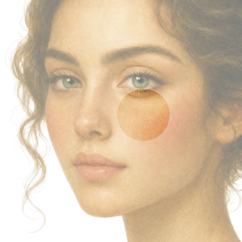 Illustrated portrait with a warm circle highlighting the upper cheek beneath the eye