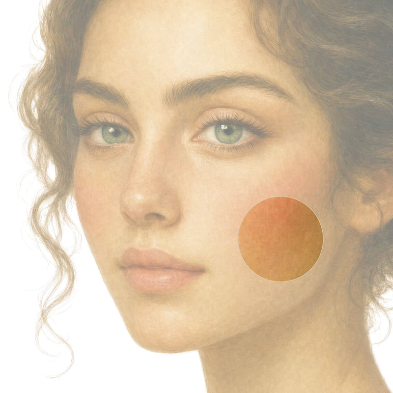 Illustrated portrait with a warm circle highlighting the lower cheek and jawline